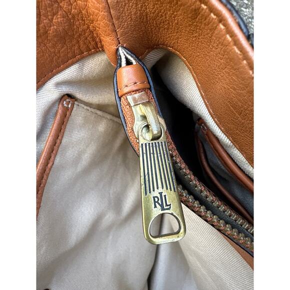 Ralph Lauren Cognac Glove Tanned Leather Tote Satchel Heritage Logo - Picture 2 of 7